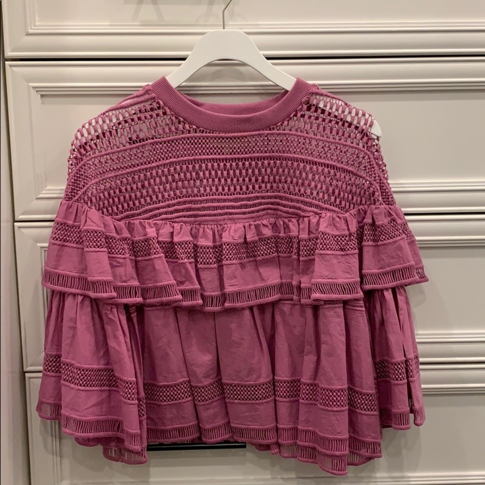 Sea New York Pink Ruffle and Mesh Top